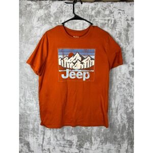 Jeep Mountain Graphic T Shirt Mens Medium Orange Cotton Blend Outdoor Tee Casual